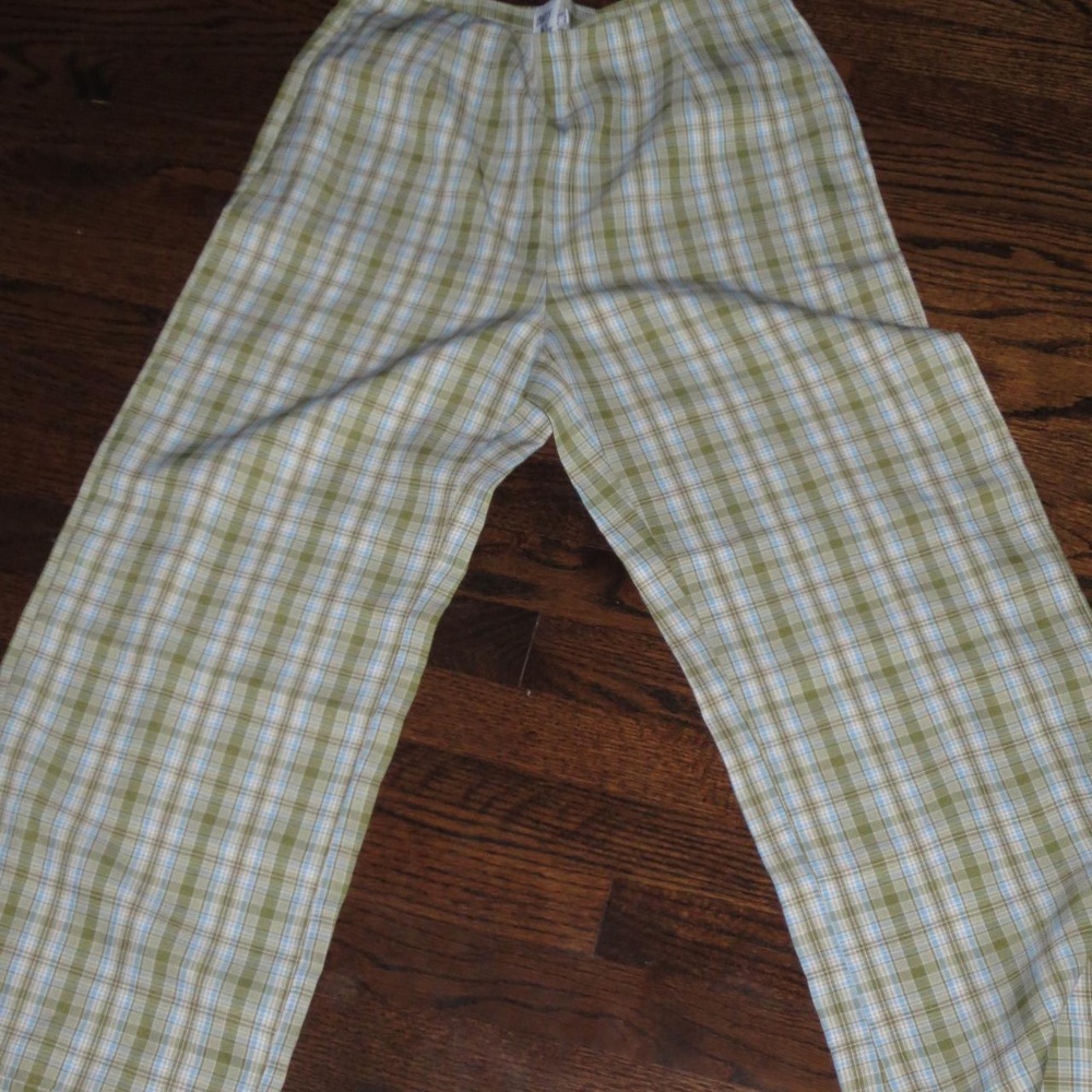 Princess Polly high waisted green plaid trousers